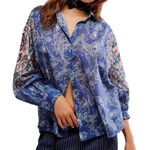 Free People Rose bud paisley print Point Collar Neck .Long
Sleeve Blouse Photo 2