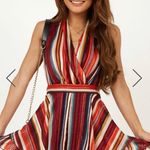 Showpo Over You Playsuit In Wine Stripe  Photo 0