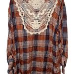Linda Anderson plaid with crochet long sleeve button down shirt size xl Photo 3
