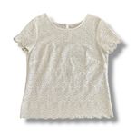 Loft  White Lace Blouse Medium Scallop Hem Short‎ Sleeve Crochet Top Ivory Photo 0
