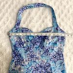 Vintage City Triangles Blue Floral Hawaiian Y2K 90s Coconut Girl Halter Dress 10 Photo 6