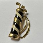 Golf Bag With Clubs Gold Tone Cream/Black Brooch Pin Golfing Perfect For Golfer Photo 5