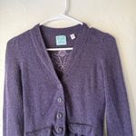 Kimchi Anthropologie Purple Wool Blend Cardigan Sweater Ruffle Feminine Fairy Photo 1