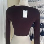 Double Zero Brown Ribbed Crop Blouse Long Sleeve Photo 3