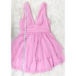 SheIn  Barbie Pink Mini Party Dress Deep V‎ Neckline Tiered Hem Size Large New Photo 12