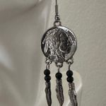 Buffalo Nickel Dream Catcher Earrings with Feather Charms Silver Photo 2