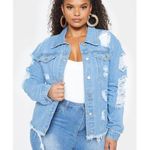 Pretty Little Thing  Blue Distressed Destroyed Denim Jean Jacket Women's Size 1X Photo 0