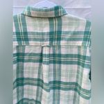 American Eagle AE Cozy Cropped Flannel Shirt Size M in a mint Green & Creme Plaid Pattern Photo 8