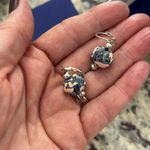 Vera Bradley  retired silvertone drop Blue & white round clay Earrings Photo 6