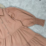 Bohme  Makayla Mini Dress Smocked Balloon Sleeve Button Ruffle Tiered in Clay S Photo 4