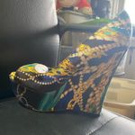 ALDO Satin Printed Fabric Jewel Tone Colorful Peep-Toe Platform Wedges Size 38 Photo 7