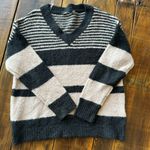 Doe & Rae  Sweater, Chunky Striped Oversized Plush V-Neck Photo 2