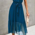 Boho Floral Casual Wrap V Neck Pleated Midi Dress Blue Photo 0