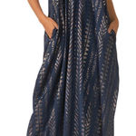 Elan  Women’s Navy Metallic Gold Arrow Print Balloon Bottom Maxi Dress Size Md Photo 0