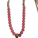 Chico's NWT Chico’s Leather Beaded Tassle Necklace Tan Gold Pink Photo 3