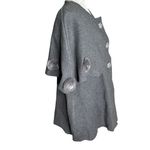Gray Wool Short Sleeve Cape Coat Medium Fur Pom Pom Accents Rose Buttons Photo 5