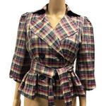 ECI New York Silk Retro Plaid Double Breasted 3 Quarter Sleeve Tie Belt Size 2 Photo 0