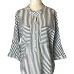 Ellison Blue And White Striped Cotton Bell Sleeves Button Front Blouse Size S Photo 0