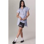 Anthropologie NEW Maeve Wrap Mini Shirt Dress Medium Blue Stripe Photo 8