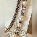 Givenchy Faux Pearl and Crystal Layered Bronze Necklace w Signed Toggle Clasp Photo 5