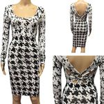 Guess Black and Cream Criss Cross Back Knit Long Sleeve Bodycon Midi Dress Small Photo 1