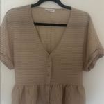 Blue Pepper Beige Striped Women Top Tan Size M Photo 3