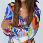 ZARA NWOT  MULTI COLOR GEOMETRIC PRINT SATIN SHIRT SIZE XSMALL Photo 0