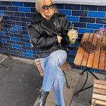 Oak + Fort  Black Faux Leather Jacket with Shearling Collar Photo 3