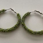 Vintage round Bead Hoop green Beaded Mini Chunk Earrings Women’s Sz 5.5” Western Photo 6