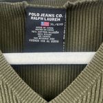 Ralph Lauren Y2K Polo Jeans Co Womens Sweater Sz XL Olive Ribbed Preppy V-Neck Vintage Flag Photo 6