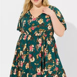 Torrid 2 Dress Real Green Floral Challis Tiered Skater Corset Back Plus Strappy Photo 0