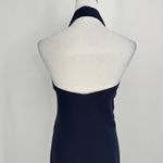 Fuzzi Halter Dress Size 42 US 6 Navy Silk Blend Ruched Ruffle Midi Elegant Chic Blue Photo 7