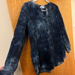 J.Jill Pure  Tunic Top Shirt Blue Tie-Dyed Organic Cotton V-Neck Size Medium Photo 3