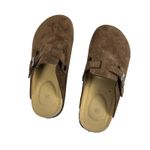 Comfortable Coffee Brown Suede Clogs Slip On Sandals Buckle Size 37 Casual Shoes Photo 1