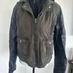 American Eagle  Outfitters Green and Black Utility Jacket with Leather Sleeves Photo 0
