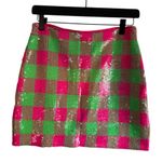 Trina Turk  Rico Sequin 4 Pink‎ Green Neon Plaid Checkered Mini Skirt Photo 1
