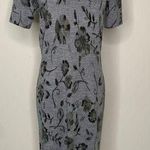 Gray Black Leaves Mock Neck Sweater Dress Sz Small Photo 0