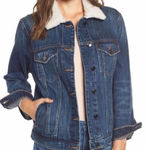 Good American Shearling Collar Denim Trucker Jacket Photo 0