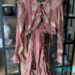 ASOS  DESIGN tiered ruffle floral jaquard mini dress ruffle cutout skirt metallic Photo 4