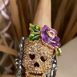 Crystal Skull Multicolor Ruthenium Ring Unisex Size 9,10 Yellow Photo 0