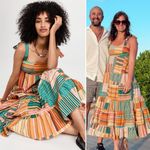 ALÉMAIS Sloane Tiered Midi Patchwork Dress Size 4 US (8 AU) Orange Photo 14