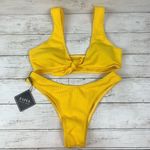Zaful Yellow Bikini Knot Size 4 Tie Front Set Vacation Resort Bright Photo 0