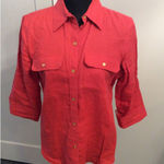 Ralph Lauren Lauren Petite 100% Linen Button up Top Red P/M Photo 0