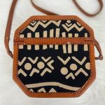 Island Imports Inc | Leather & Fabric Crossbody Hard Case Octogonal Handbag Brown Photo 4