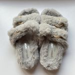 JSlides J/Slides BABEE Blue Faux Fur Double Buckle Slippers Slip Ons in Grey Gray Size 6 Photo 1