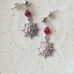 Handmade stainless steel sun face & Czech glass beads boho retro vintage style dangle earrings☀️ Photo 5
