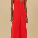 Farm Rio NWOT  Linen Blend Sleeveless Halter Wide Leg Jumpsuit Sz M Red Photo 0