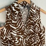 Ellen Tracy Linen Animal Print Top Tunic Brown White Zebra Asymmetric Tribal Vacation Aztec Photo 1