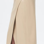 ZARA Beige Cream Draped Faux Leather Midi Skirt Slit Women’s Size Small S Photo 0