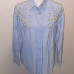 Jane Ashley vintage blue embellished beaded long sleeve button down shirt Photo 0